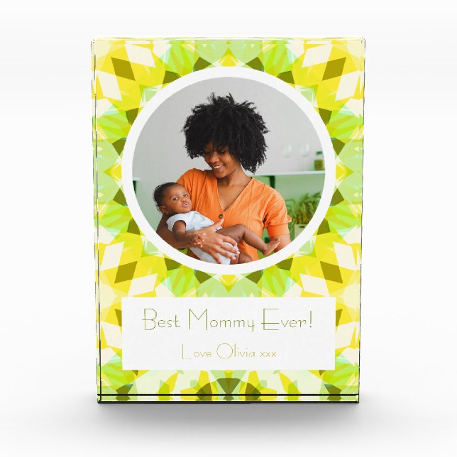 Pretty Yellow Green Mother’s Day Best Mummy Gift Photo Block (Front)