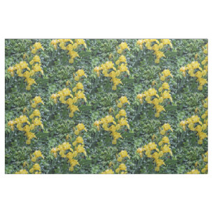 Pretty Yellow Irises Garden Flowers Fabric