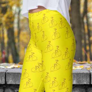 Pretty Yellow Mountain Biking Pattern Leggings