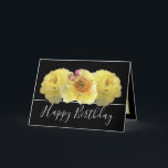Pretty Yellow Peonies Chic Floral Bouquet Birthday Card<br><div class="desc">Beautiful large yellow peonies form a beautiful floral bouquet against a black colour background. The birthday greeting text uses an attractive script typography font. The flowers cover the front of this card which can be used as a thank you card, a birthday card, or any other card of your choice....</div>