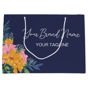 Pretty Yellow Pink Flowers Brand Name In Script Large Gift Bag