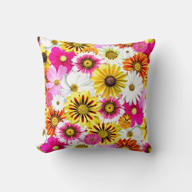 Pretty Yellow Pink White Flower Daisies Gifts Cushion (Front)