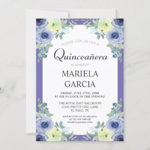 Pretty Yellow Purple Floral Quinceañera Birthday   Invitation