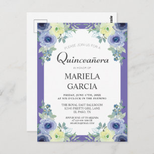 Pretty Yellow Purple Floral Quinceañera Birthday   Postcard