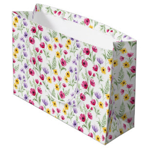 Pretty Yellow, Purple, Pink Floral Watercolor Large Gift Bag