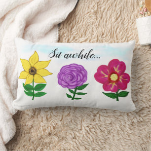 Pretty Yellow Purple Pink Garden Flowers Lumbar Cushion