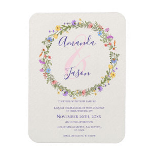 Pretty Yellow Purple Wildflowers Wreath Wedding  Magnet