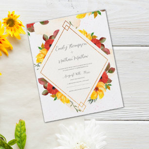 Pretty Yellow Red Rustic Watercolor Floral Wedding