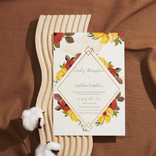 Pretty Yellow Red Rustic Watercolor Floral Wedding