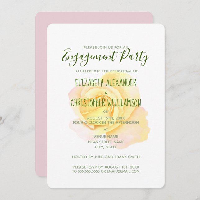 Pretty Yellow Rose Engagement Party Invitation (Front/Back)