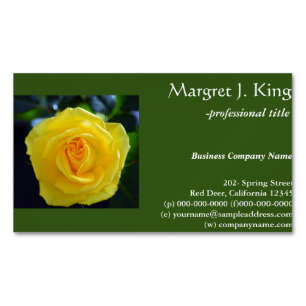 Pretty yellow rose flower green business cards. Magnetic business card
