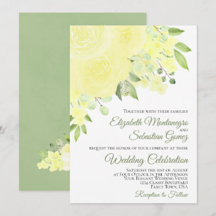 Pretty Yellow Roses & Blossoms Elegant Wedding Invitation