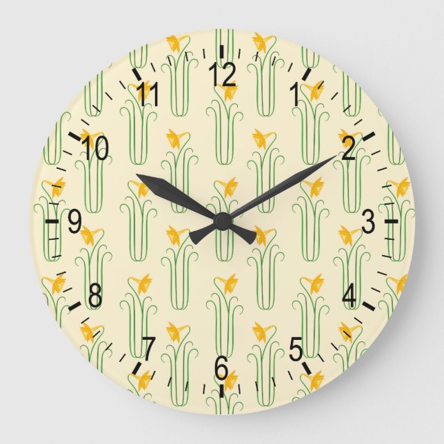 Pretty Yellow Spring Daffodils Large Clock (Front)