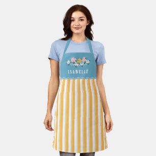 Pretty Yellow Stripes Blue Yellow Flowers Apron