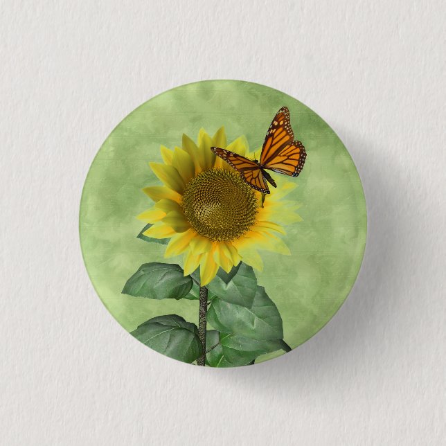 Pretty Yellow Sunflower and Orange Butterfly 3 Cm Round Badge (Front)