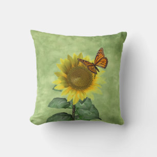 Pretty Yellow Sunflower and Orange Butterfly Cushion