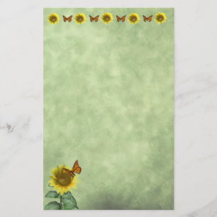 Pretty Yellow Sunflower and Orange Butterfly Stationery