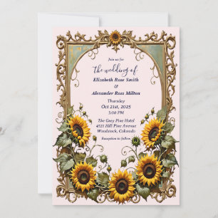 Pretty Yellow sunflower art frame wedding Invitation