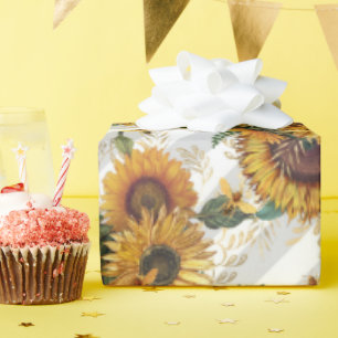 Pretty Yellow Sunflower Bouquet Bees Wrapping Paper