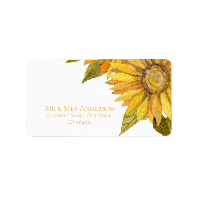 Pretty Yellow Sunflower Elegant Floral Wedding Label (Front)