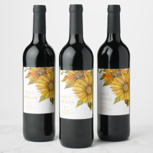 Pretty Yellow Sunflower Elegant Floral Wedding  Wine Label