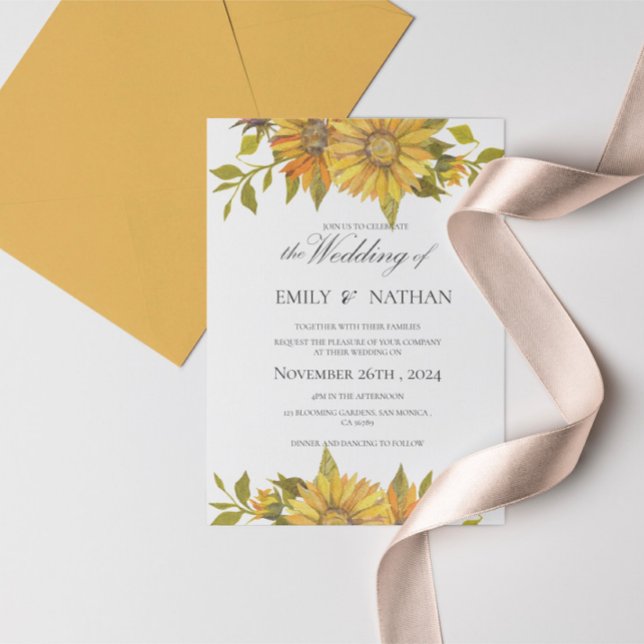 Pretty Yellow Sunflower Floral Wedding Invitation Postcard (Pretty Yellow Sunflower Floral Wedding Invitation Postcard)