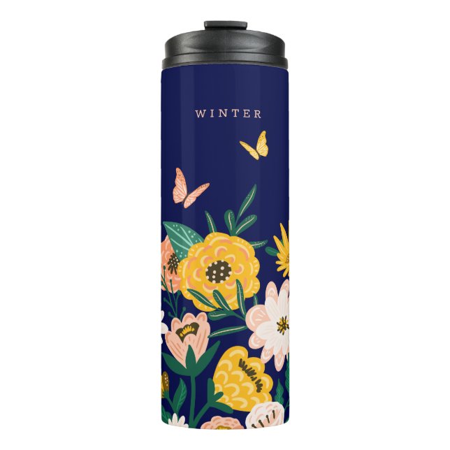 Pretty Yellow Sunflower Wildflowers & Butterflies Thermal Tumbler (Front)