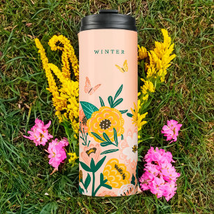 Pretty Yellow Sunflower Wildflowers & Butterflies Thermal Tumbler