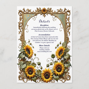 Pretty Yellow sunflower with art frame wedding Enclosure Card
