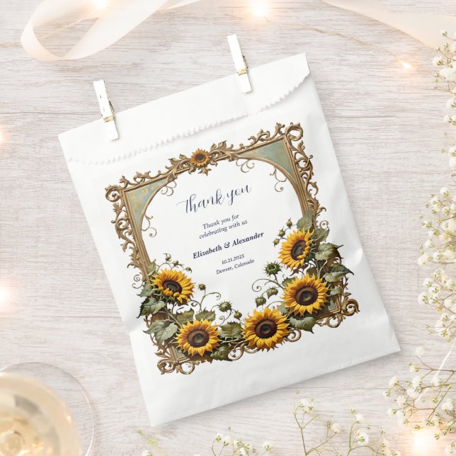 Pretty Yellow sunflower with art frame wedding  Favour Bag (Clipped)