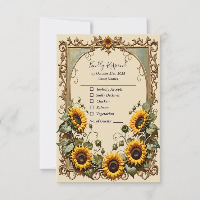Pretty Yellow sunflower with art frame wedding  RSVP Card (Front)