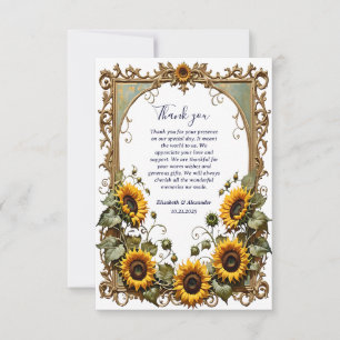 Pretty Yellow sunflower with art frame wedding  Thank You Card