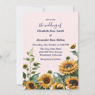 Pretty yellow sunflowers on pink wedding invitation