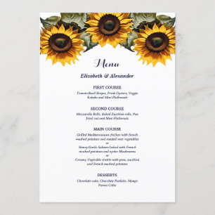 Pretty Yellow sunflowers wedding Menu