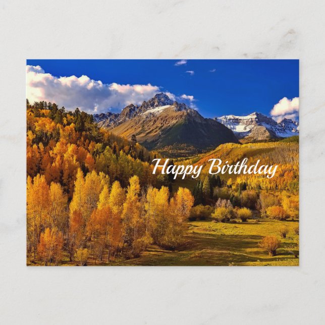 Pretty Yellow Trees Mountain Birthday Postcard (Front)