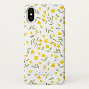 Pretty Yellow Watercolor Floral Blooms Pattern iPhone X Case
