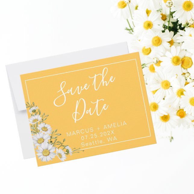 Pretty Yellow & White Daisies Save the Date  Announcement (Creator Uploaded)