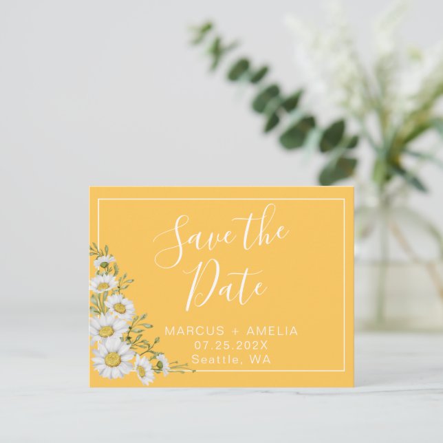 Pretty Yellow & White Daisies  Save the Date Announcement Postcard (Standing Front)