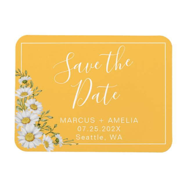 Pretty Yellow & White Daisies Save The Date  Magnet (Horizontal)