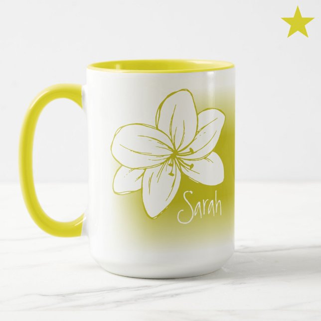 Pretty Yellow White Flower Drawing Custom Name Mug (Creator Uploaded)