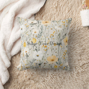 Pretty Yellow White Flowers Dreams Cushion
