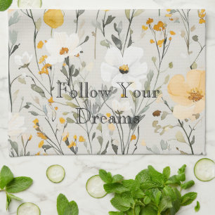 Pretty Yellow White Flowers Dreams Tea Towel