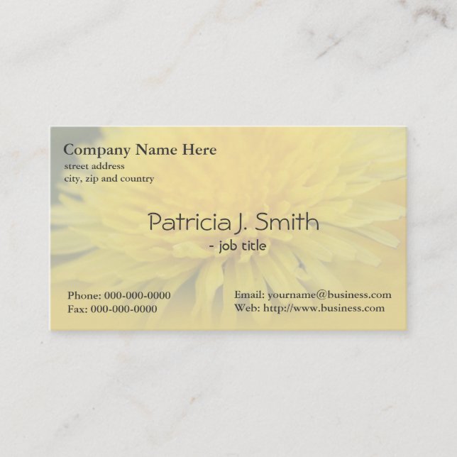 Pretty yellow wild flower dandelion business card (Front)