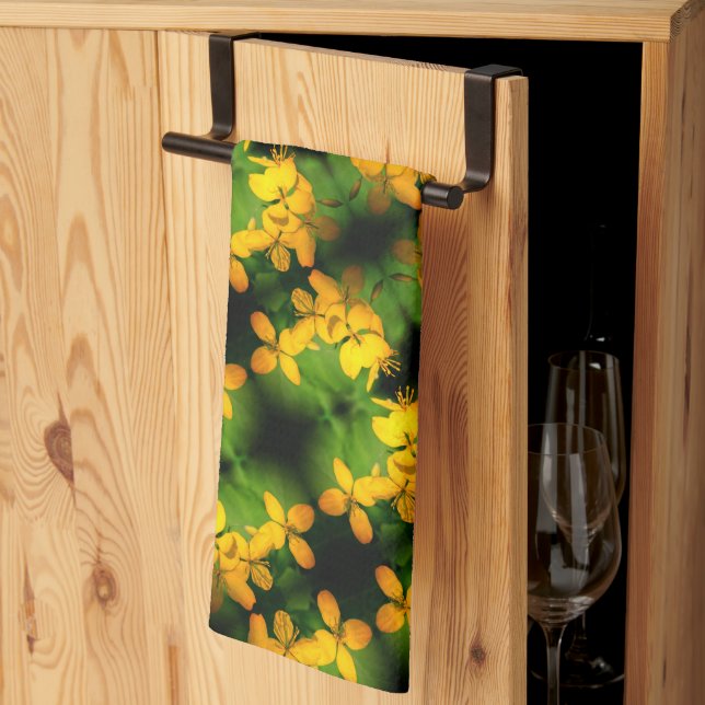 Pretty Yellow Wildflowers Abstract Pattern       Tea Towel (Thirds Fold)