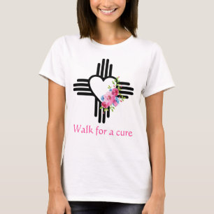 Pretty Zia Heart Roses Pink Ribbon Cure Walk Run T-Shirt