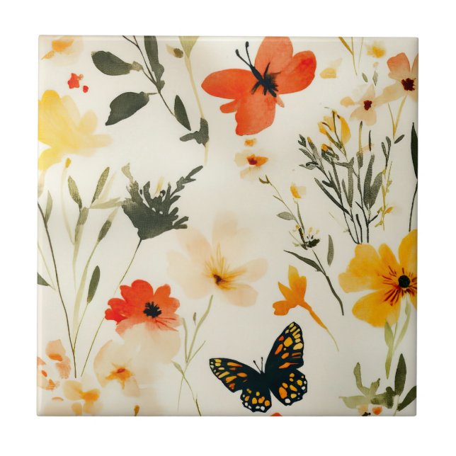 PrettyFlower Field Ceramic Tile (Front)