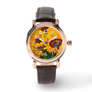 PrettyOrange and Yellow Sunflower Watch