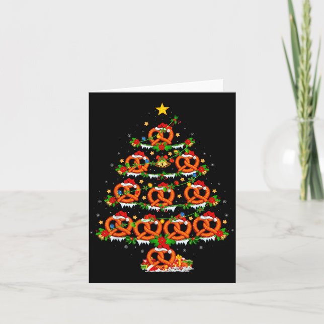 Pretzel Lover Xmas Lighting Pretzel Christmas Tree Card (Front)