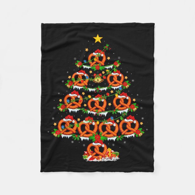 Pretzel Lover Xmas Lighting Pretzel Christmas Tree Fleece Blanket (Front)