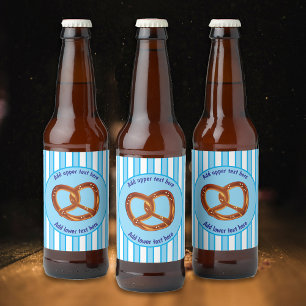 Pretzel on Bavarian Blue / White Stripe - your tex Beer Bottle Label